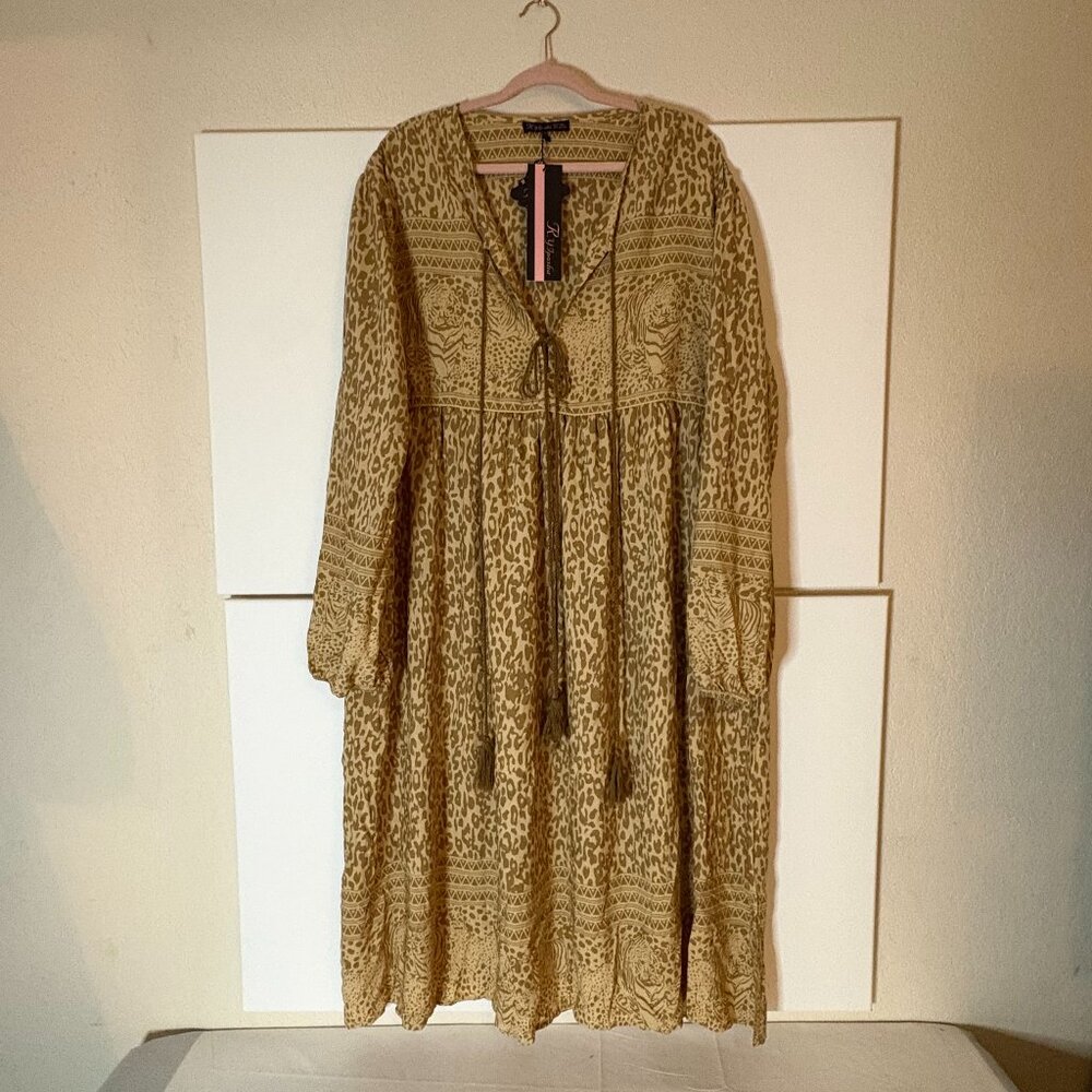 R. YJ Posha Peasant Boho Safari Print Tie Dress Women’s Plus Size XXL 20/22
